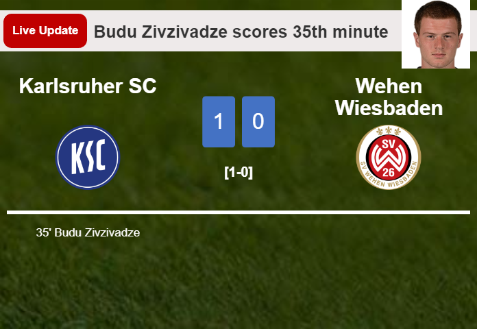 LIVE UPDATES. Karlsruher SC leads Wehen Wiesbaden 1-0 after Budu Zivzivadze scored in the 35th minute