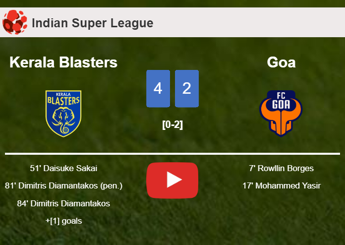 Kerala Blasters defeats Goa after recovering from a 0-2 deficit. HIGHLIGHTS