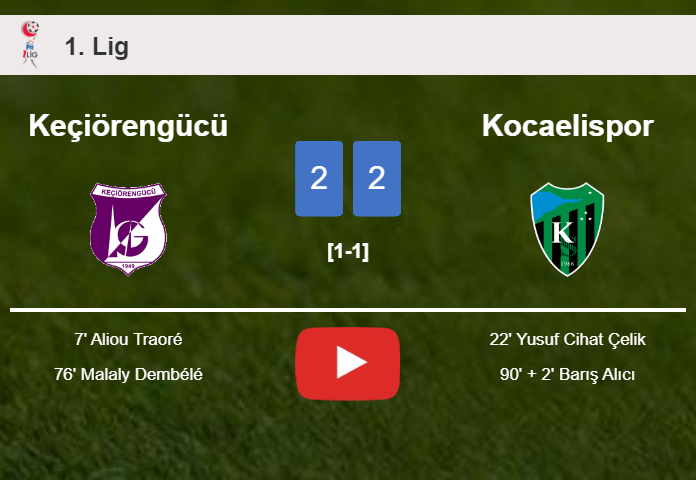 Keçiörengücü and Kocaelispor draw 2-2 on Sunday. HIGHLIGHTS