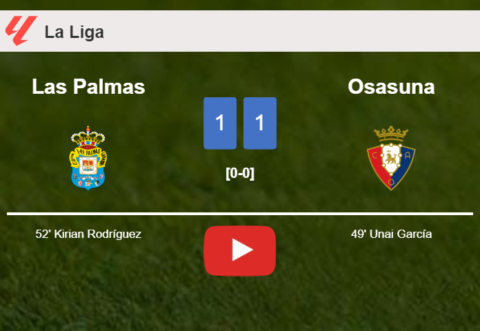 Las Palmas and Osasuna draw 1-1 on Sunday. HIGHLIGHTS