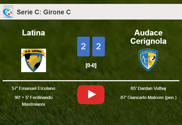 Latina and Audace Cerignola draw 2-2 on Sunday. HIGHLIGHTS