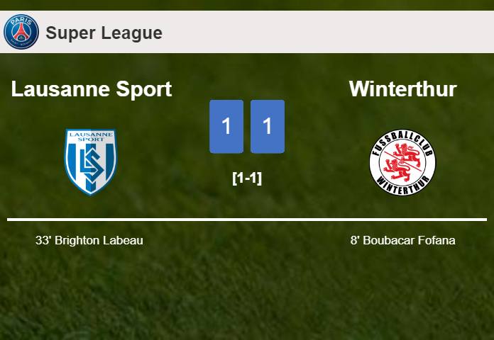 Lausanne Sport and Winterthur draw 1-1 on Sunday