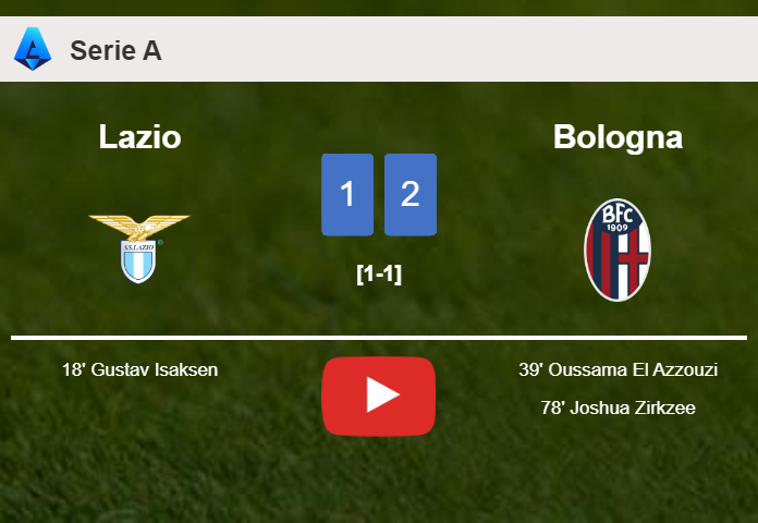 Bologna recovers a 0-1 deficit to best Lazio 2-1. HIGHLIGHTS