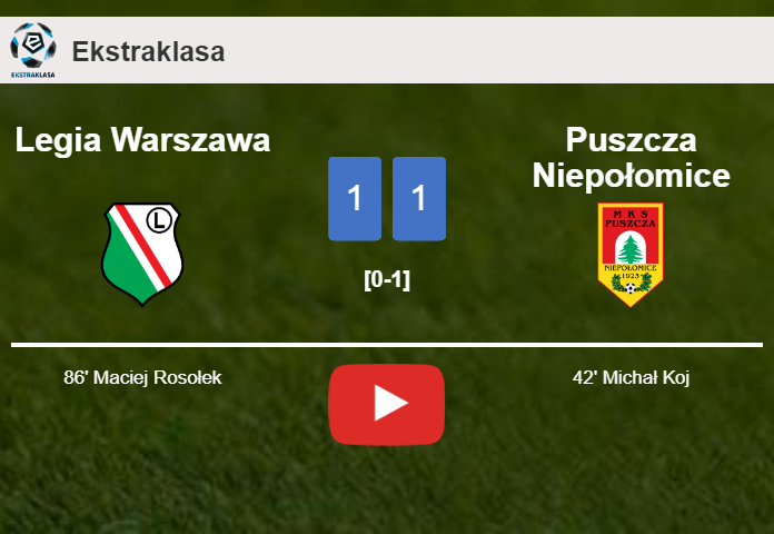 Legia Warszawa seizes a draw against Puszcza Niepołomice. HIGHLIGHTS