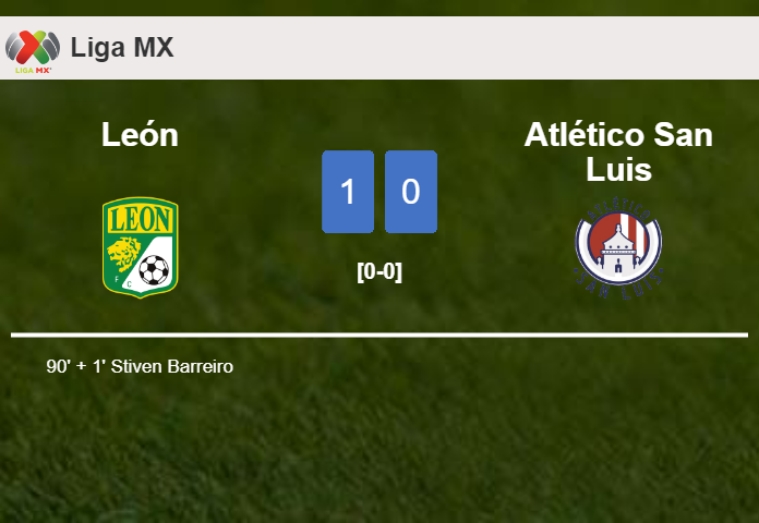 León conquers Atlético San Luis 1-0 with a late goal scored by S. Barreiro