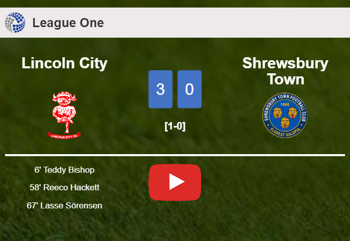 Lincoln City conquers Shrewsbury Town 3-0. HIGHLIGHTS