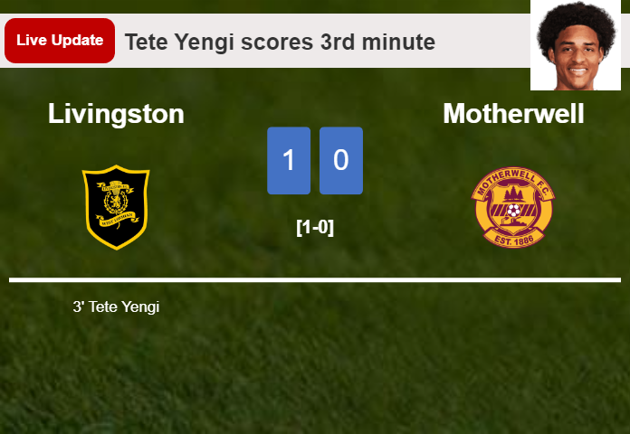 Livingston vs Motherwell live updates: Tete Yengi scores opening goal in Premiership match (1-0)
