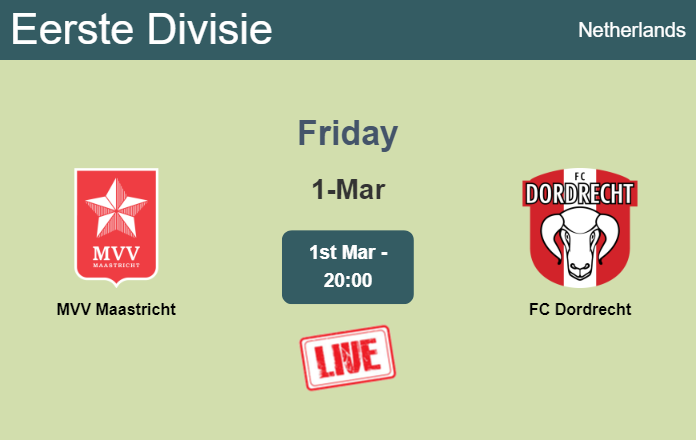 How to watch MVV Maastricht vs. FC Dordrecht on live stream and at what time