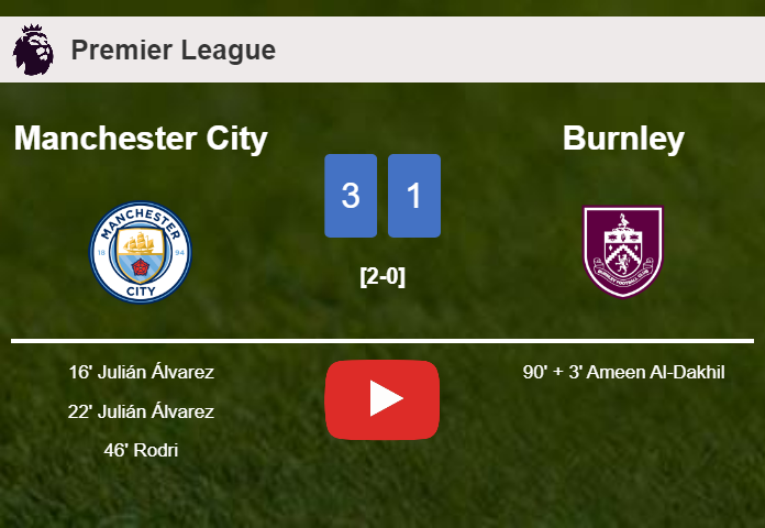 Manchester City prevails over Burnley 3-1. HIGHLIGHTS