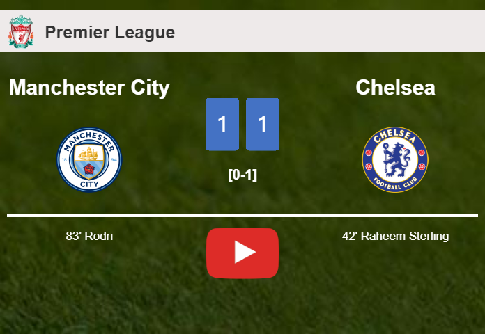 Manchester City and Chelsea draw 1-1 on Saturday. HIGHLIGHTS