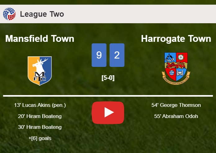 Mansfield Town obliterates Harrogate Town 9-2 with a superb match. HIGHLIGHTS