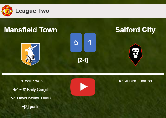Mansfield Town crushes Salford City 5-1 playing a great match. HIGHLIGHTS