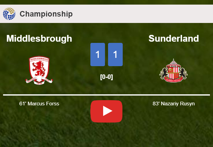 Middlesbrough and Sunderland draw 1-1 on Sunday. HIGHLIGHTS