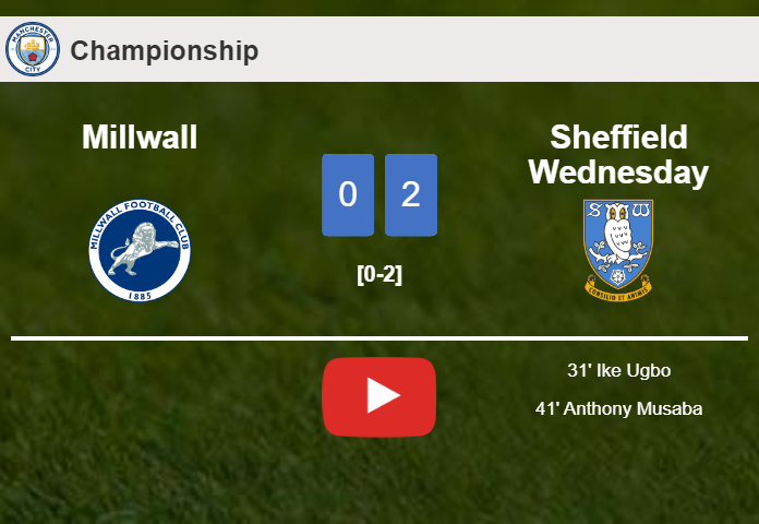 Sheffield Wednesday beats Millwall 2-0 on Saturday. HIGHLIGHTS