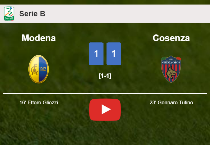 Modena and Cosenza draw 1-1 on Saturday. HIGHLIGHTS