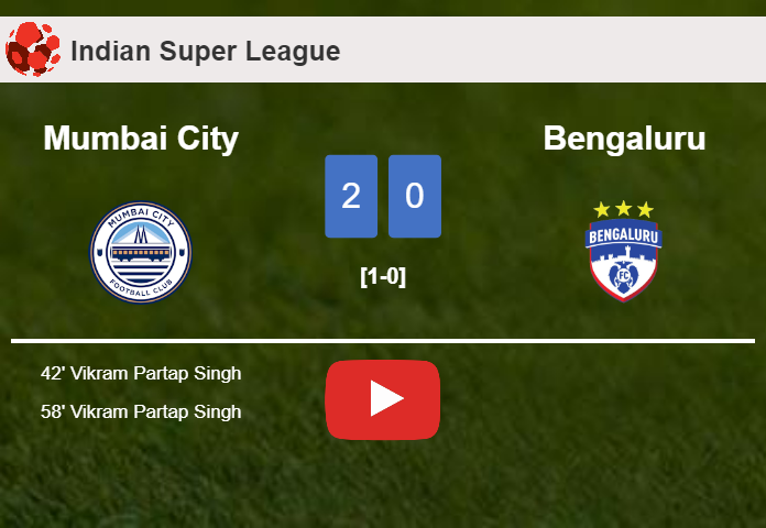 V. Partap scores a double to give a 2-0 win to Mumbai City over Bengaluru. HIGHLIGHTS