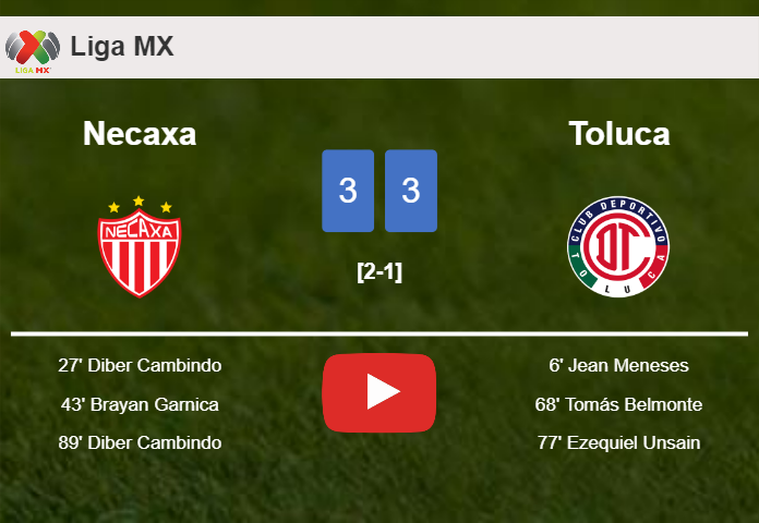 Necaxa and Toluca draws a hectic match 3-3 on Saturday. HIGHLIGHTS