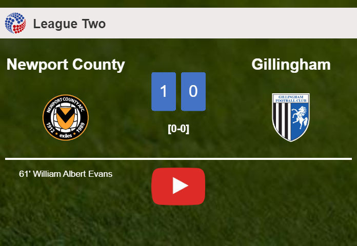 Newport County defeats Gillingham 1-0 with a goal scored by W. Albert. HIGHLIGHTS