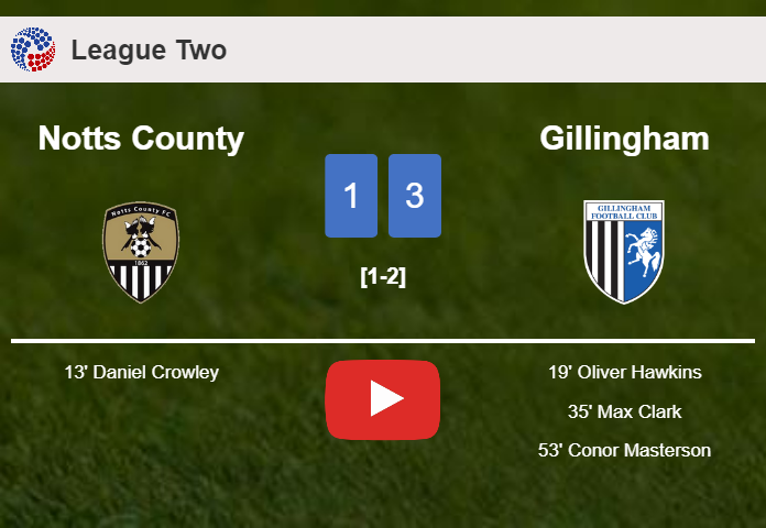 Gillingham defeats Notts County 3-1 after recovering from a 0-1 deficit. HIGHLIGHTS