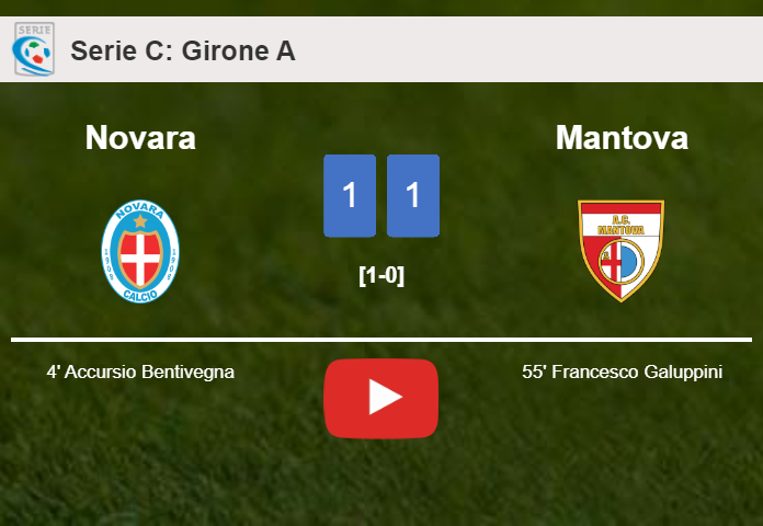 Novara and Mantova draw 1-1 on Sunday. HIGHLIGHTS