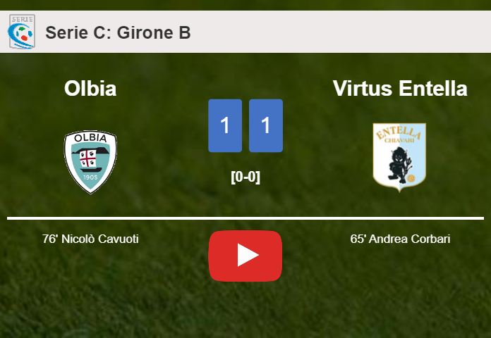 Olbia and Virtus Entella draw 1-1 on Wednesday. HIGHLIGHTS