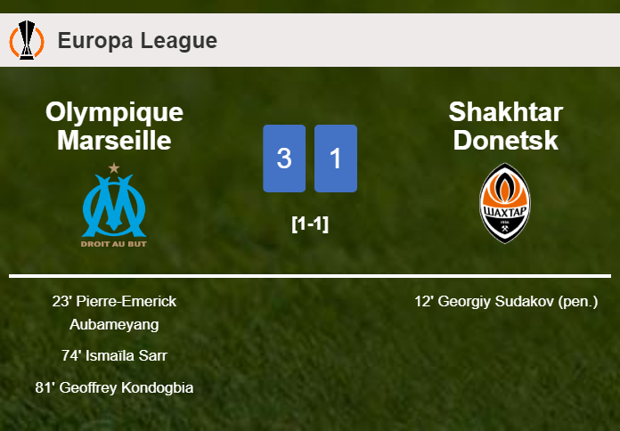 Olympique Marseille beats Shakhtar Donetsk 3-1 after recovering from a 0-1 deficit