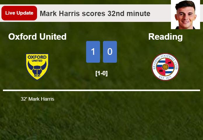 LIVE UPDATES. Oxford United leads Reading 1-0 after Mark Harris scored in the 32nd minute