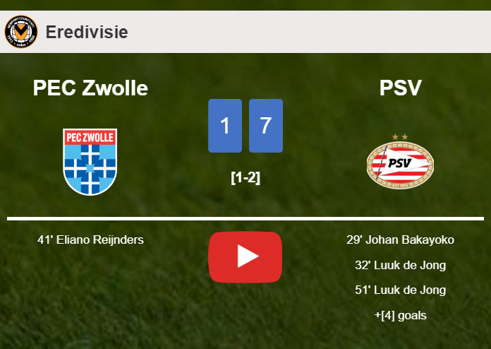 PSV overcomes PEC Zwolle 7-1 after playing a incredible match. HIGHLIGHTS