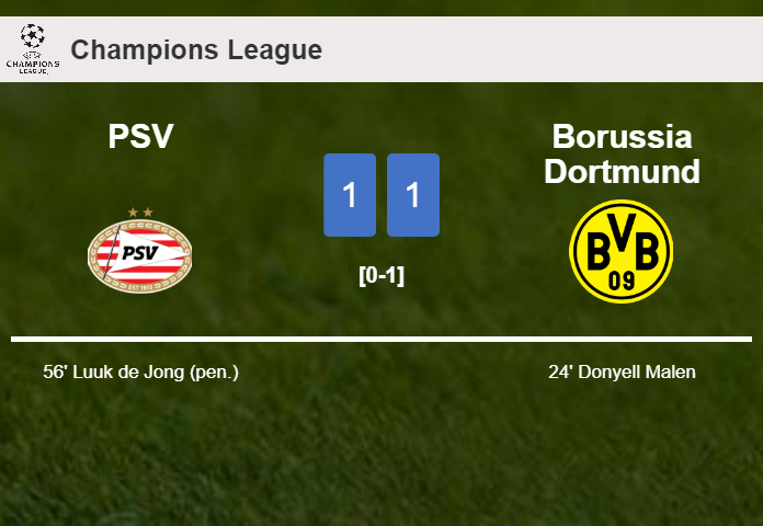 PSV and Borussia Dortmund draw 1-1 on Tuesday
