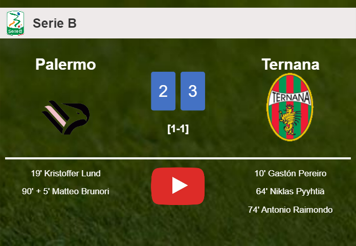 Ternana tops Palermo 3-2. HIGHLIGHTS