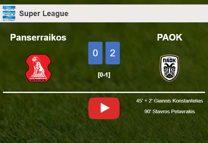 PAOK prevails over Panserraikos 2-0 on Wednesday. HIGHLIGHTS