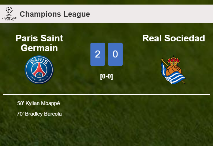 Paris Saint Germain defeats Real Sociedad 2-0 on Wednesday