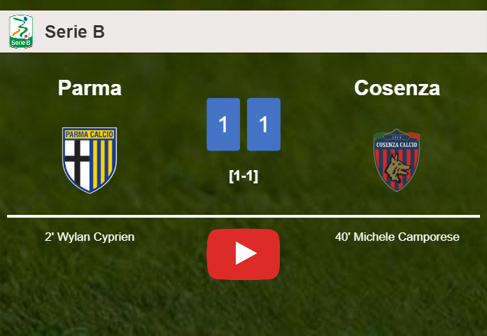 Parma and Cosenza draw 1-1 on Tuesday. HIGHLIGHTS