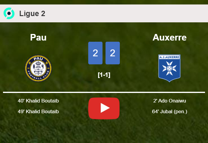 Pau and Auxerre draw 2-2 on Saturday. HIGHLIGHTS