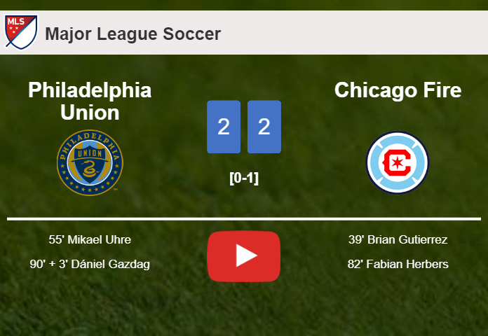 Philadelphia Union and Chicago Fire draw 2-2 on Saturday. HIGHLIGHTS