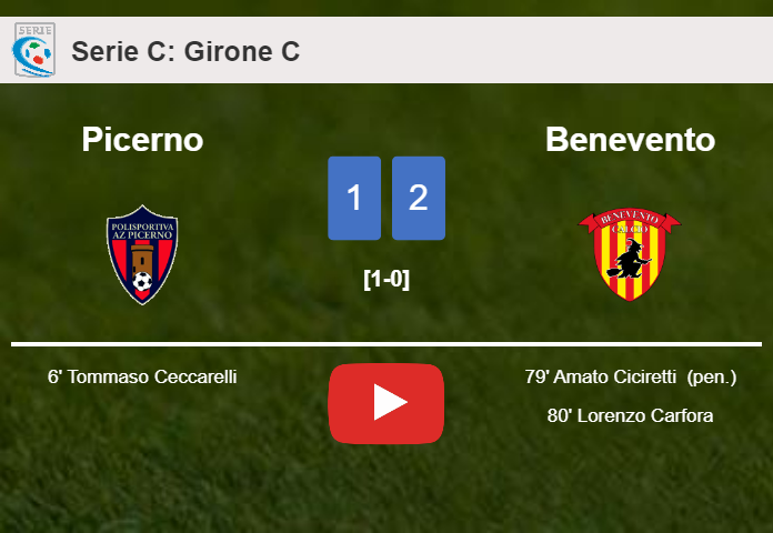Benevento recovers a 0-1 deficit to beat Picerno 2-1. HIGHLIGHTS