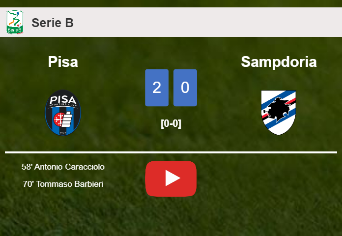 Pisa tops Sampdoria 2-0 on Saturday. HIGHLIGHTS