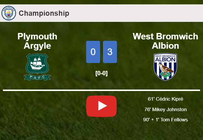 West Bromwich Albion prevails over Plymouth Argyle 3-0. HIGHLIGHTS