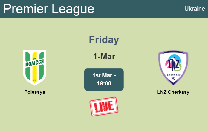How to watch Polessya vs. LNZ Cherkasy on live stream and at what time
