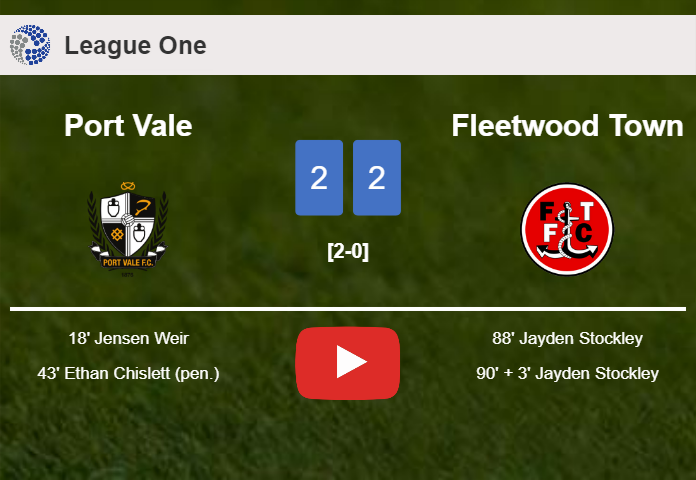 Fleetwood Town manages to draw 2-2 with Port Vale after recovering a 0-2 deficit. HIGHLIGHTS