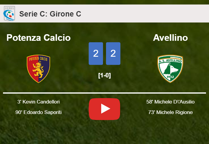 Potenza Calcio and Avellino draw 2-2 on Wednesday. HIGHLIGHTS