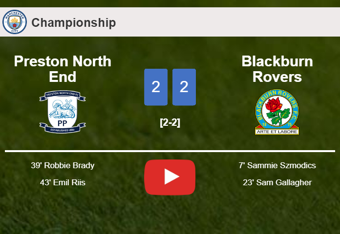 Preston North End manages to draw 2-2 with Blackburn Rovers after recovering a 0-2 deficit. HIGHLIGHTS