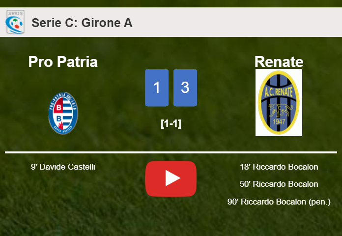 Renate overcomes Pro Patria 3-1 with 3 goals from R. Bocalon. HIGHLIGHTS