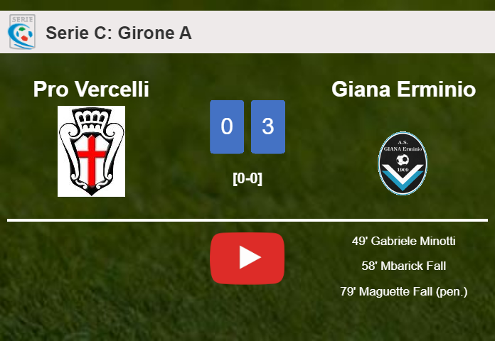 Giana Erminio tops Pro Vercelli 3-0. HIGHLIGHTS