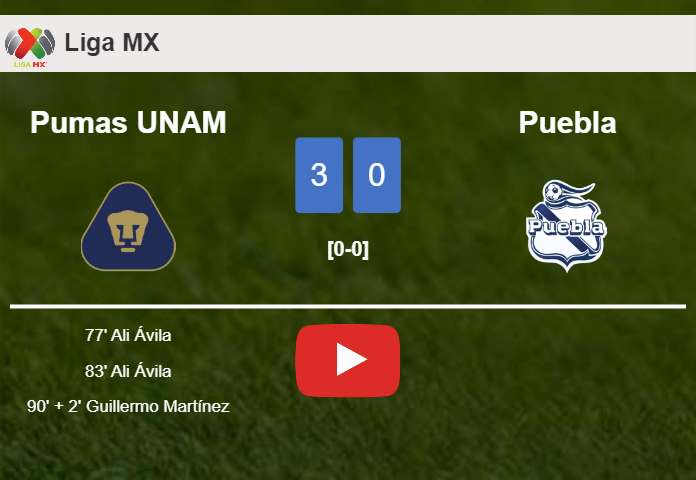 Pumas UNAM beats Puebla 3-0. HIGHLIGHTS