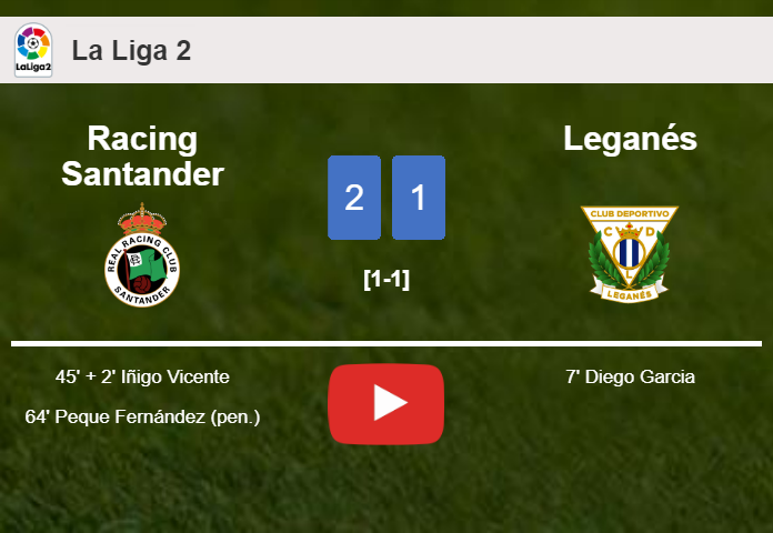 Racing Santander recovers a 0-1 deficit to overcome Leganés 2-1. HIGHLIGHTS