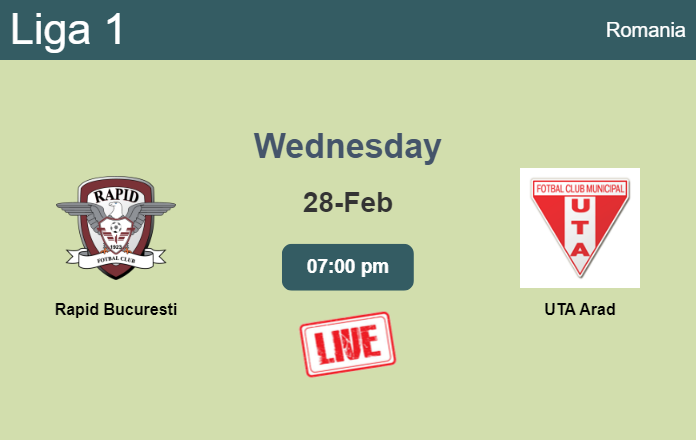 How to watch Rapid Bucuresti vs. UTA Arad on live stream and at what time