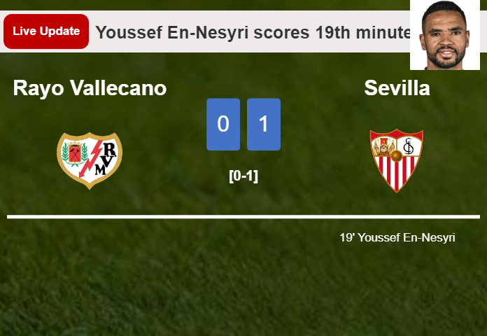 LIVE UPDATES. Sevilla leads Rayo Vallecano 1-0 after Youssef En-Nesyri scored in the 19th minute