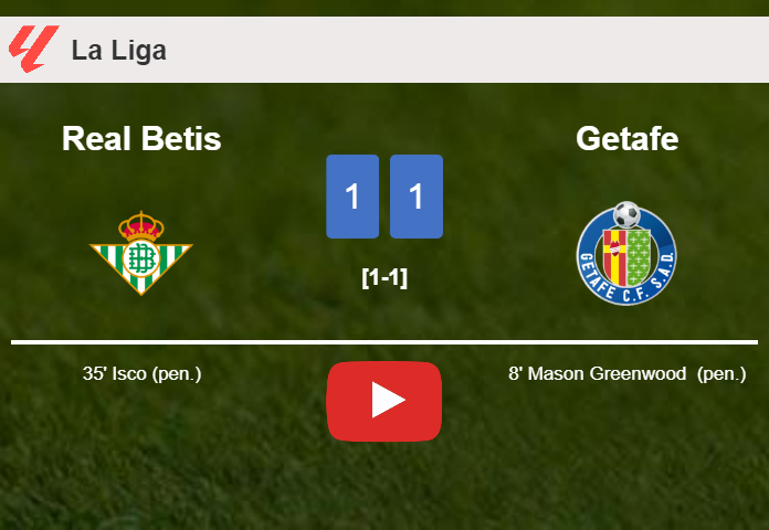 Real Betis and Getafe draw 1-1 on Sunday. HIGHLIGHTS