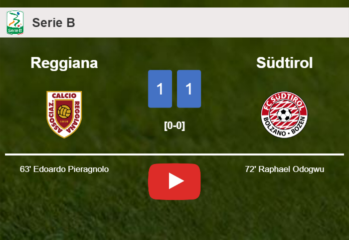 Reggiana and Südtirol draw 1-1 on Tuesday. HIGHLIGHTS